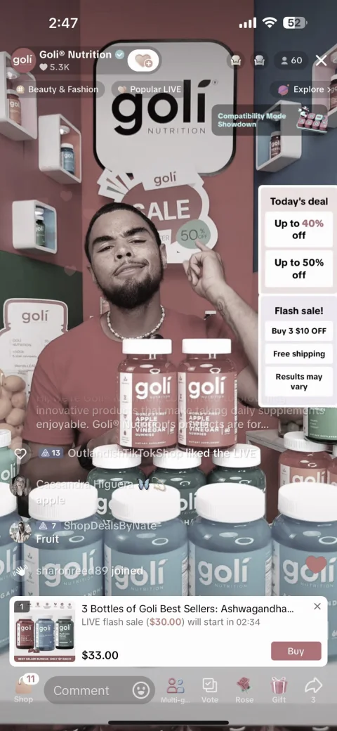 Example of a Goli TikTok Shop livestream