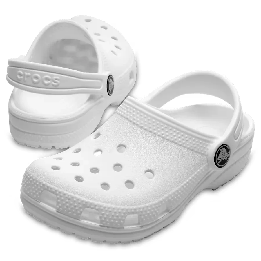 Pair of white Crocs shoes
